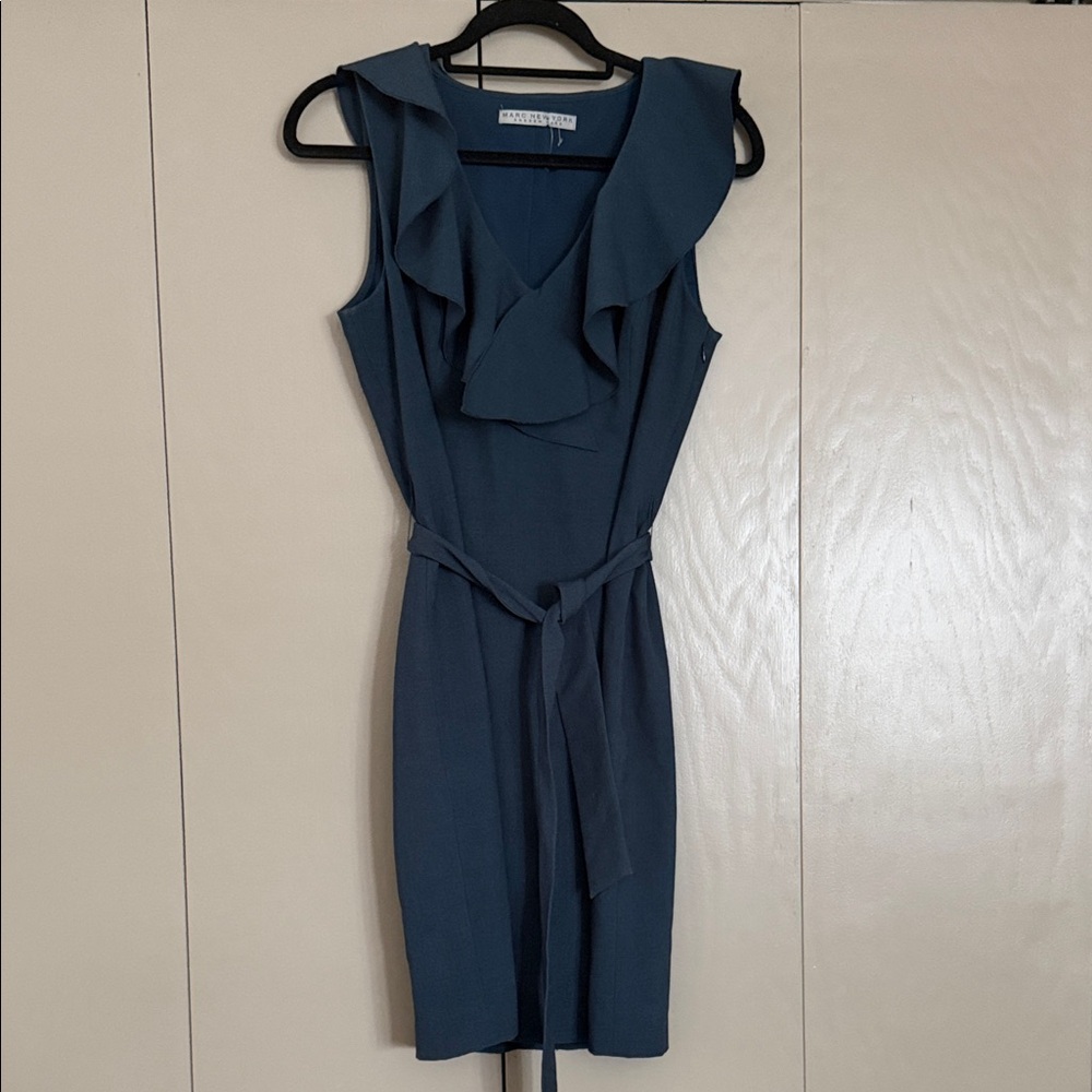 Marc New York By Andrew Marc Blue Ruffled Mini Dress